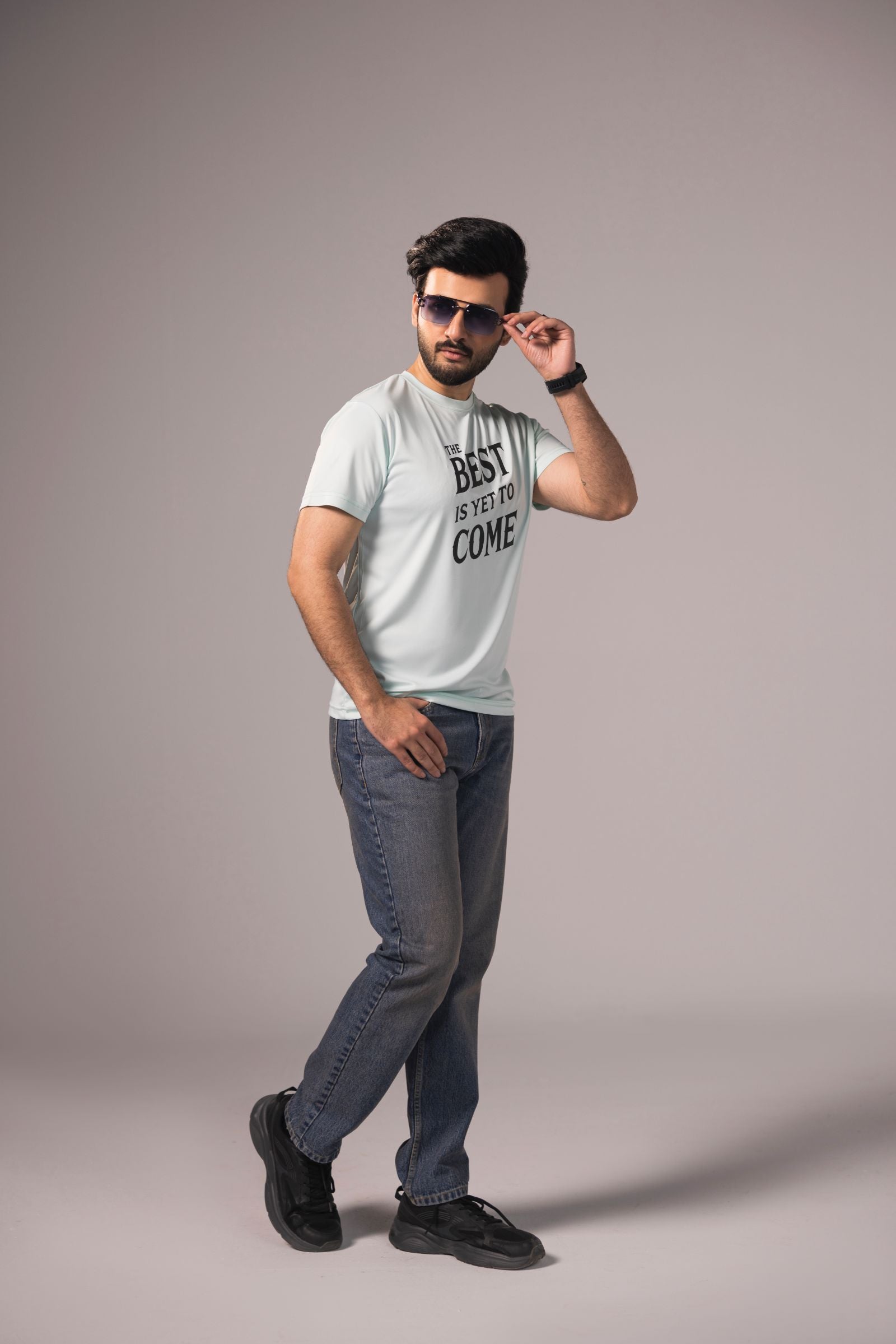 Men Basic Graphic Tees - Ice Blue