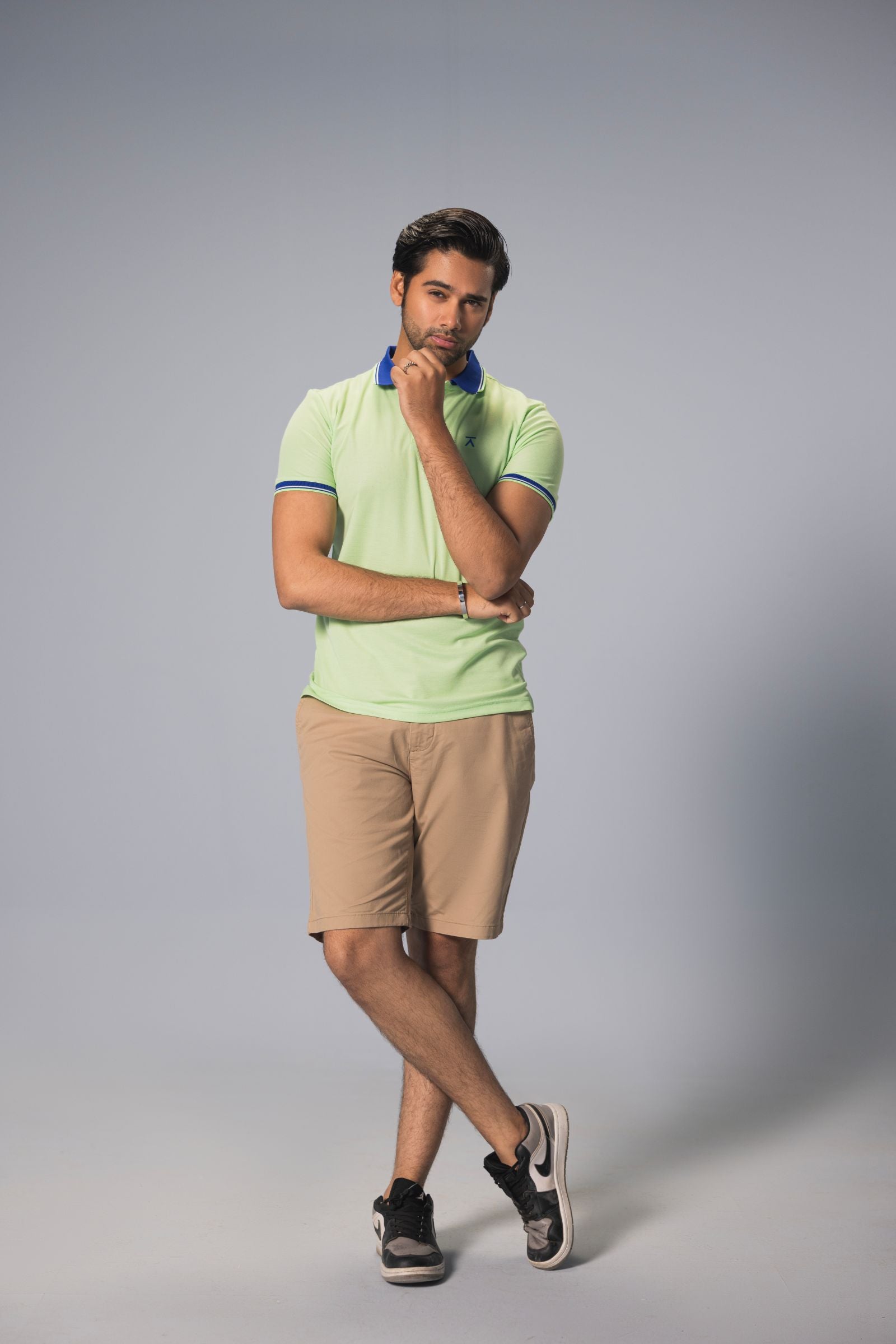 Men Contrast Collar Polo Shirt - Lime Green