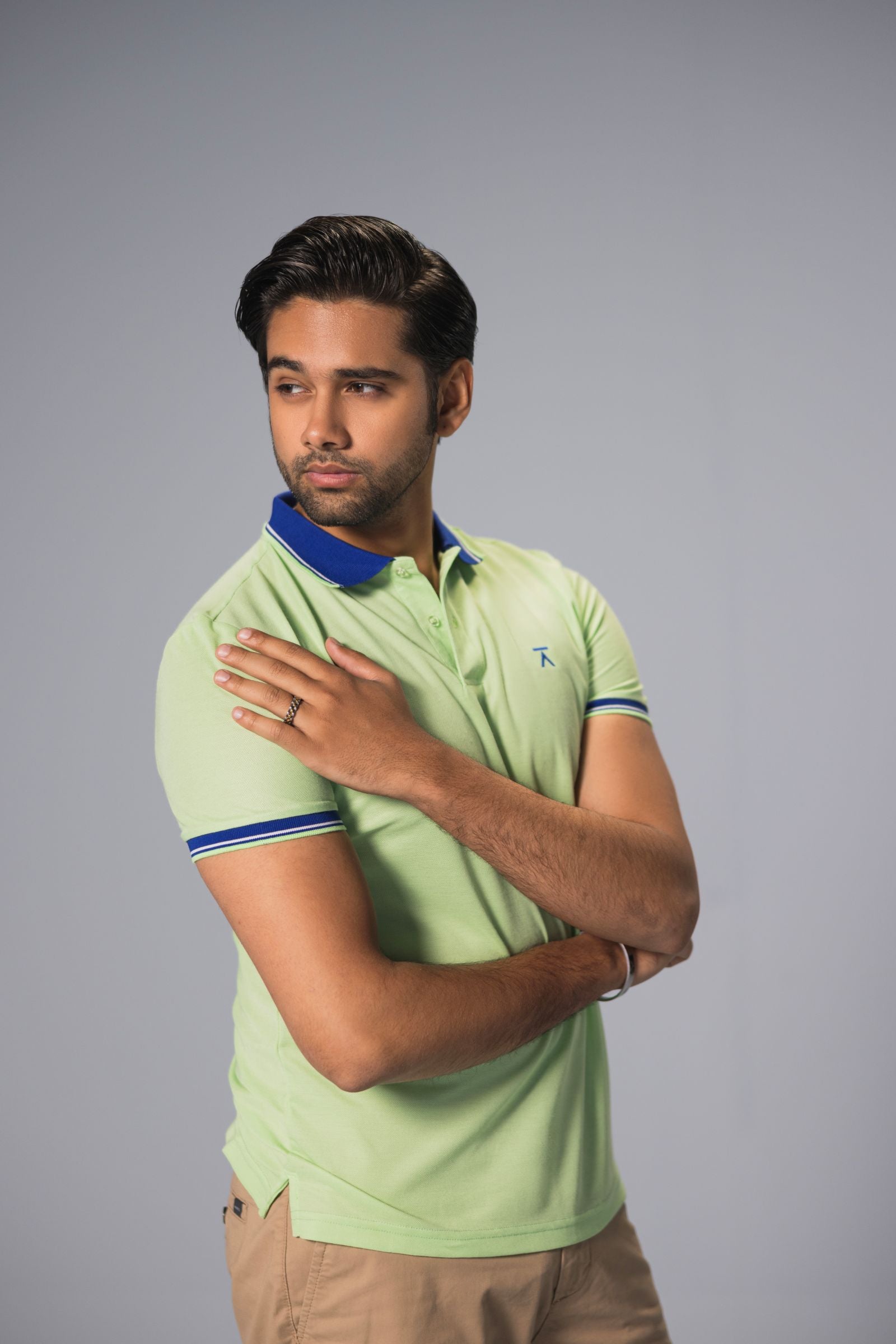 Men Contrast Collar Polo Shirt - Lime Green