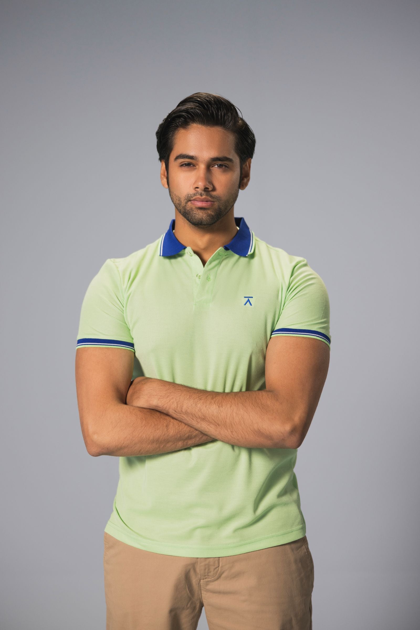 Men Contrast Collar Polo Shirt - Lime Green