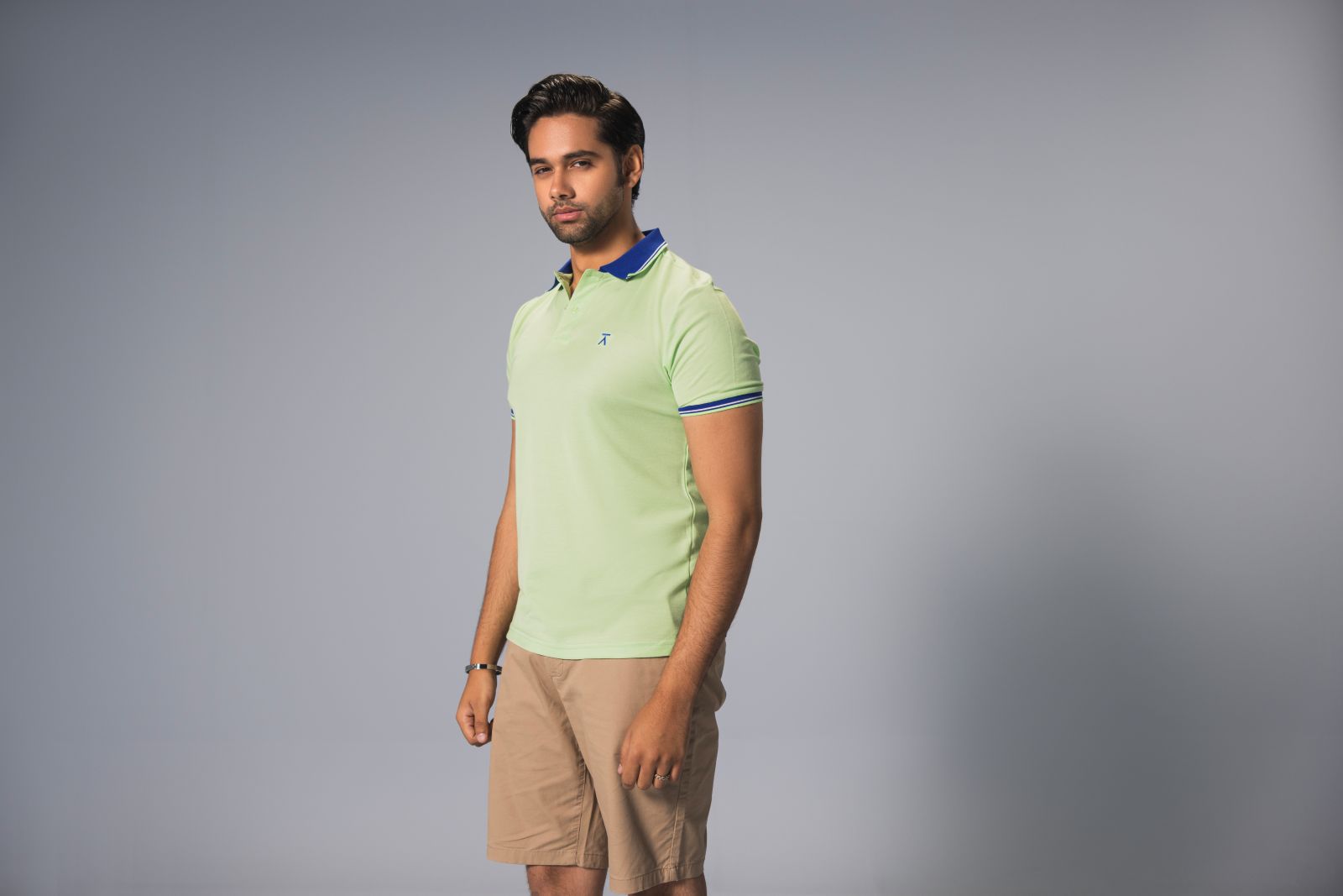 Men Contrast Collar Polo Shirt - Lime Green