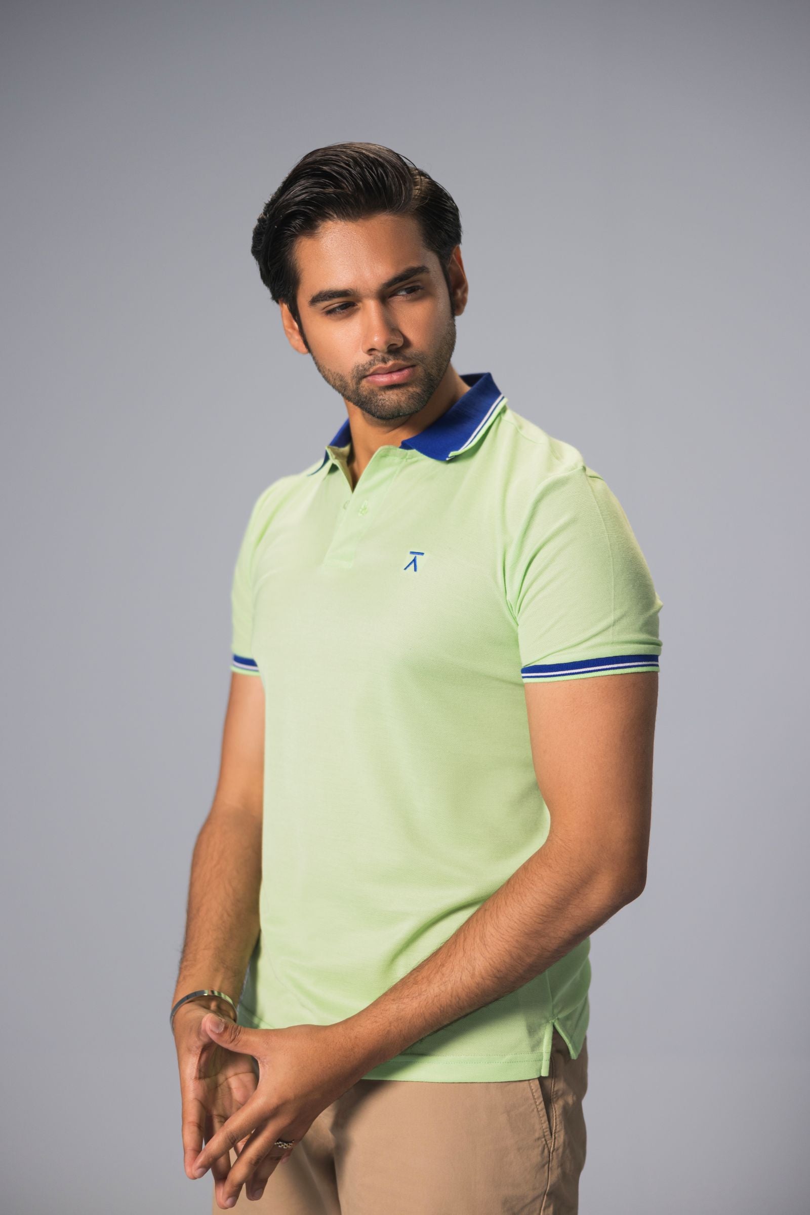 Men Contrast Collar Polo Shirt - Lime Green