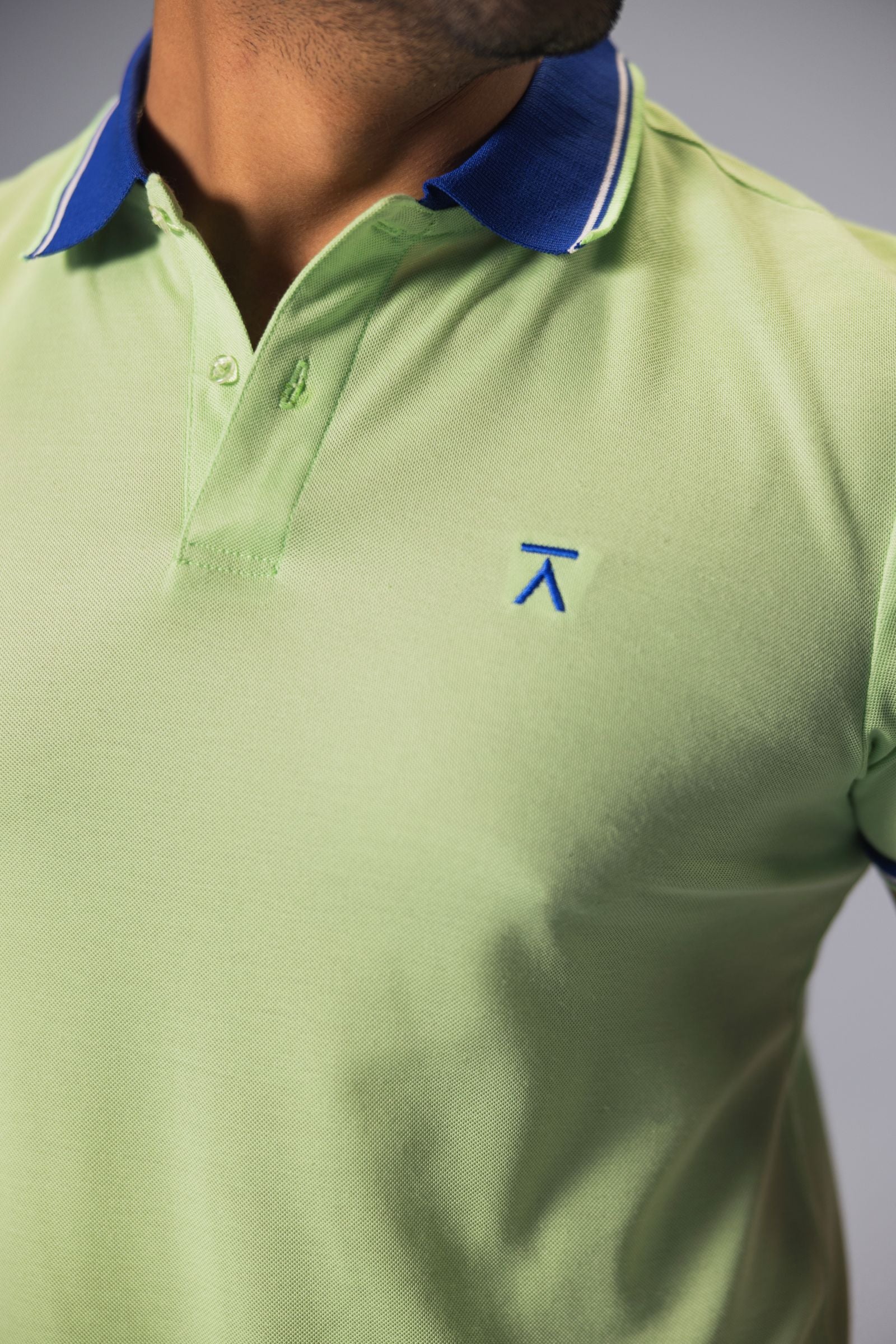 Men Contrast Collar Polo Shirt - Lime Green