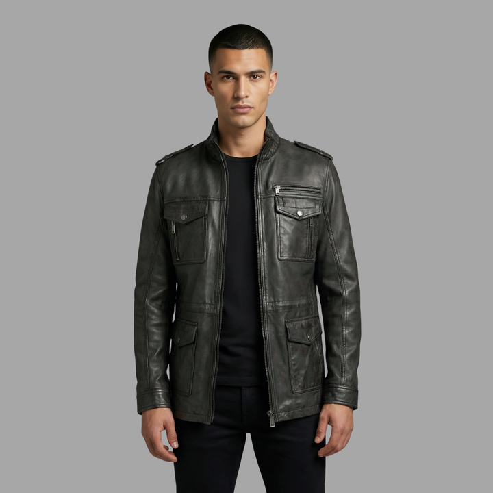 Black Trench Leather Coat