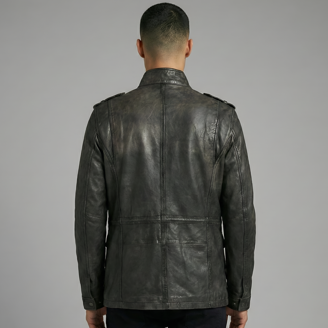 Black Trench Leather Coat