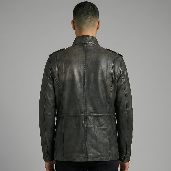 Black Trench Leather Coat