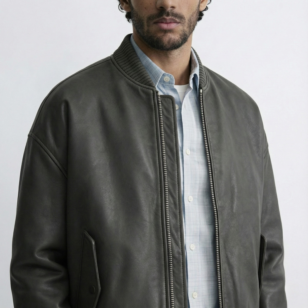 Luxe Grey Bomber Leather Jacket