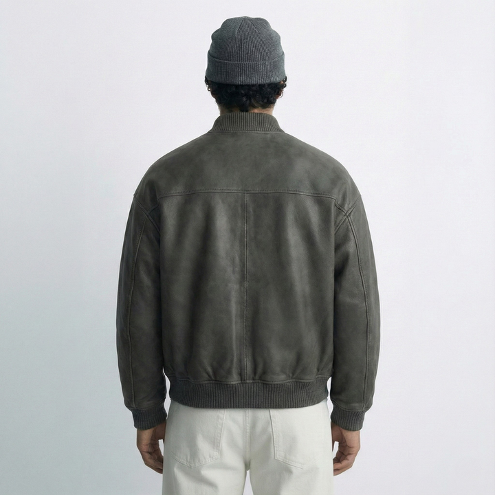 Luxe Grey Bomber Leather Jacket