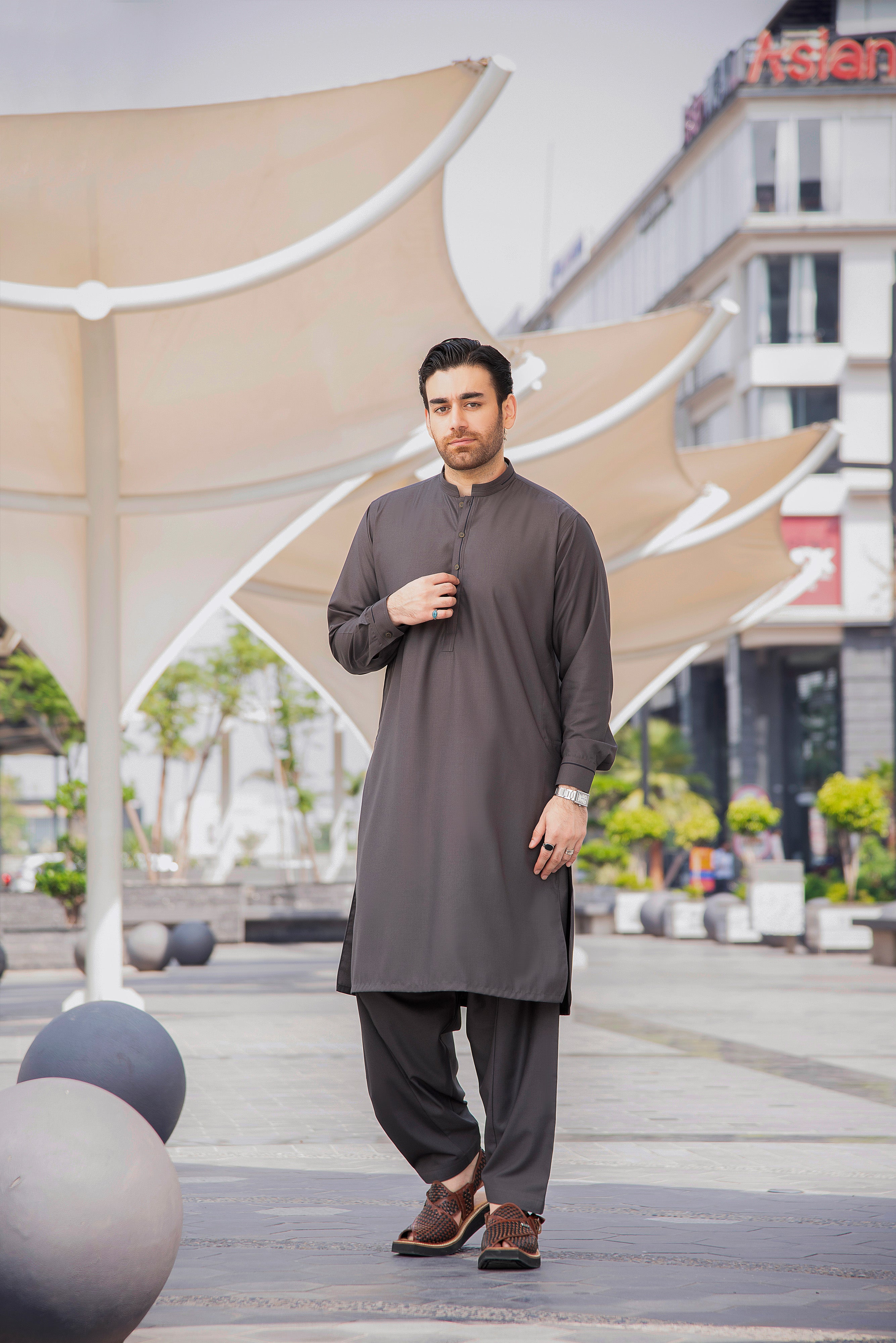 Subtle Frost Shalwar Kameez - Dark Grey | Kaptan