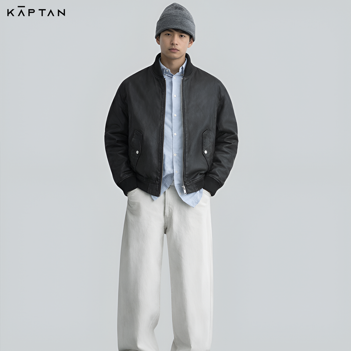 Luxe Black Bomber Leather Jacket