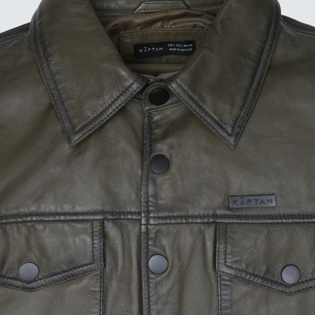 Olive Premium Leather Shacket