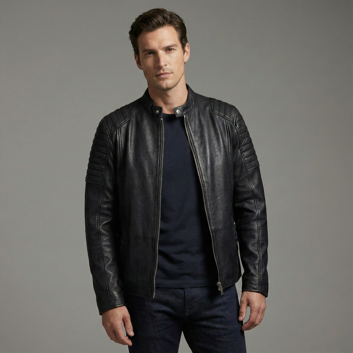 Black Biker Style Leather Jacket