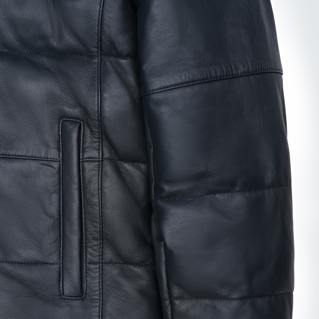 Sprint Black Hooded Puffer Leather Jacket