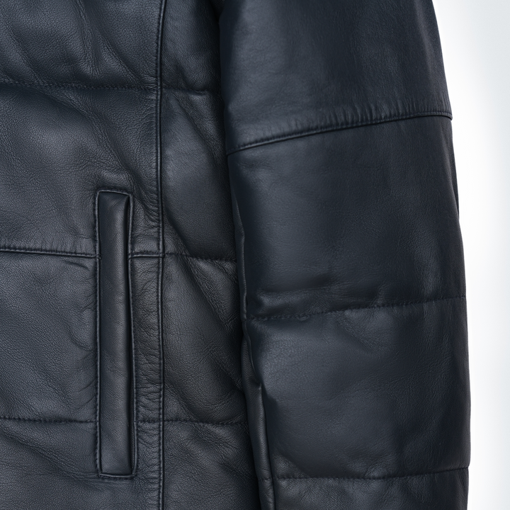 Sprint Black Hooded Puffer Leather Jacket