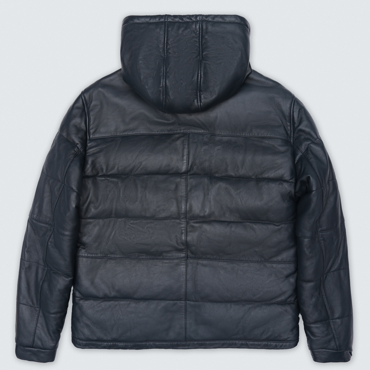 Sprint Black Hooded Puffer Leather Jacket