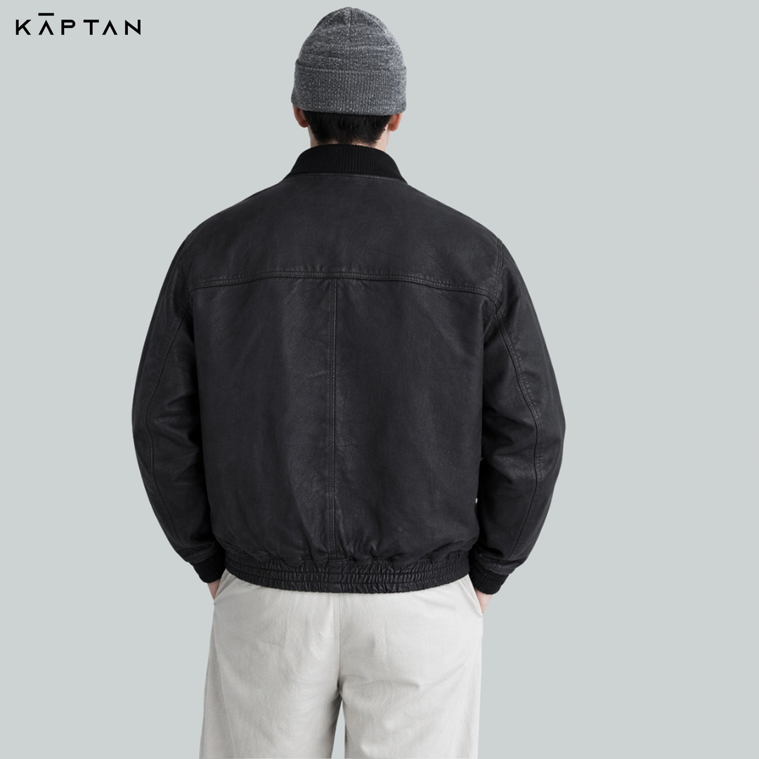 Luxe Black Bomber Leather Jacket