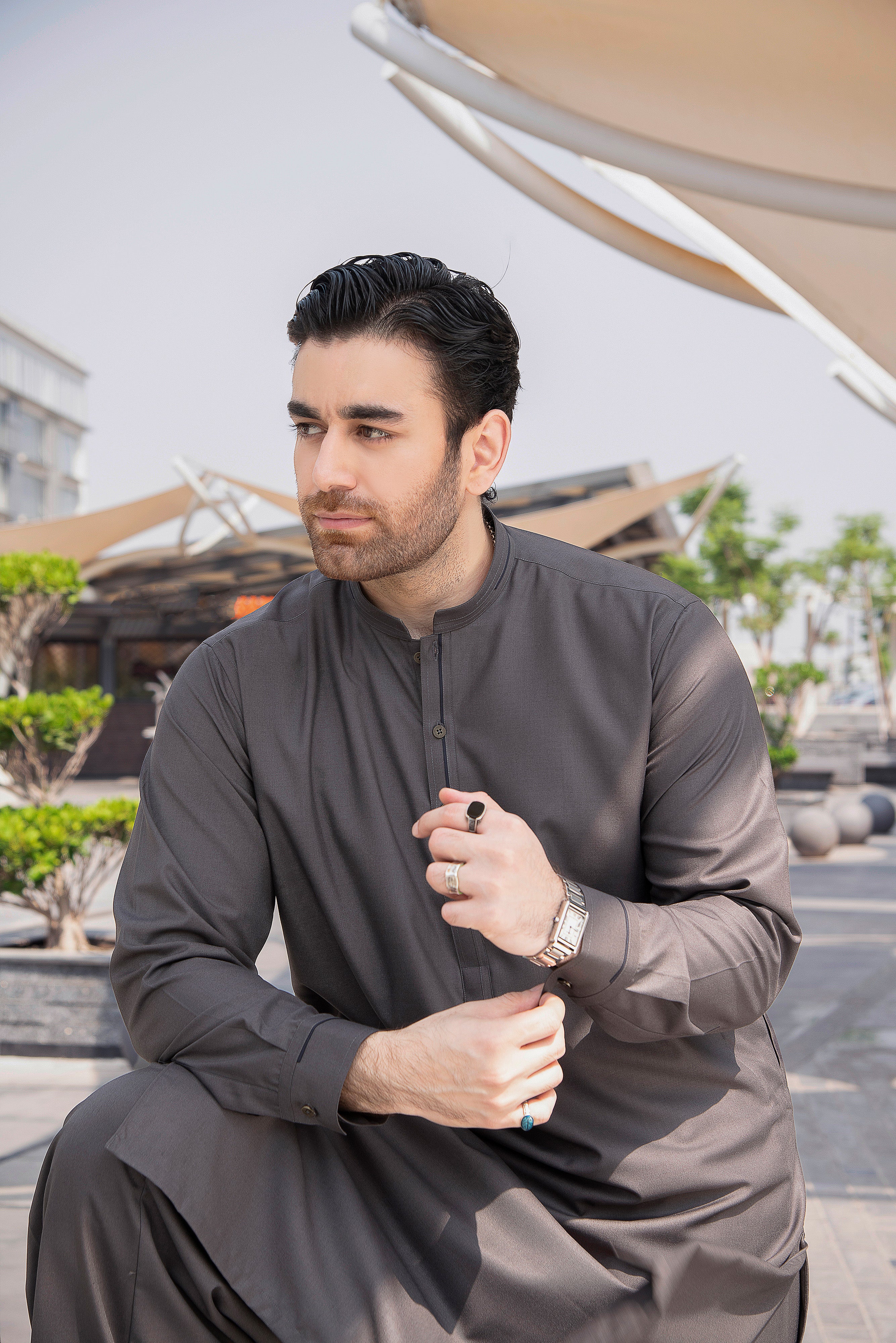 Subtle Frost Shalwar Kameez - Dark Grey | Kaptan