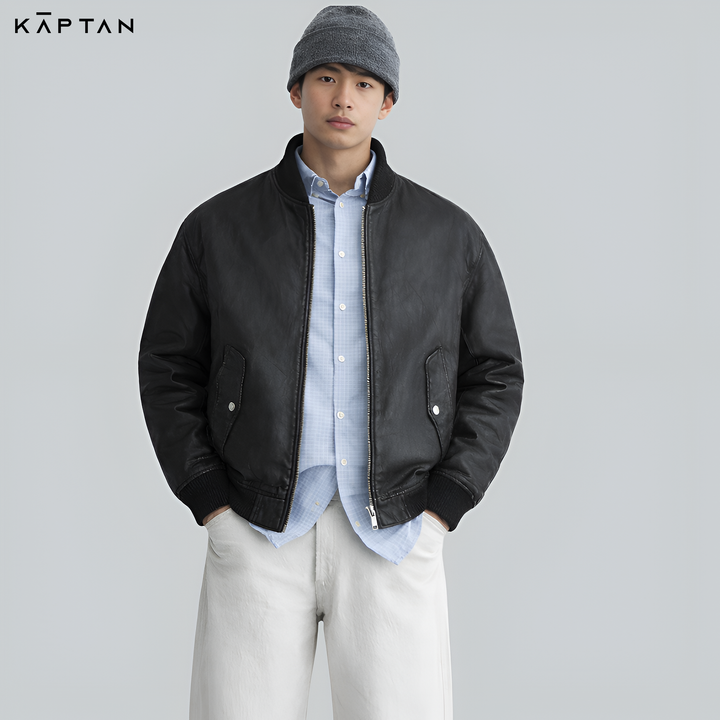 Luxe Black Bomber Leather Jacket