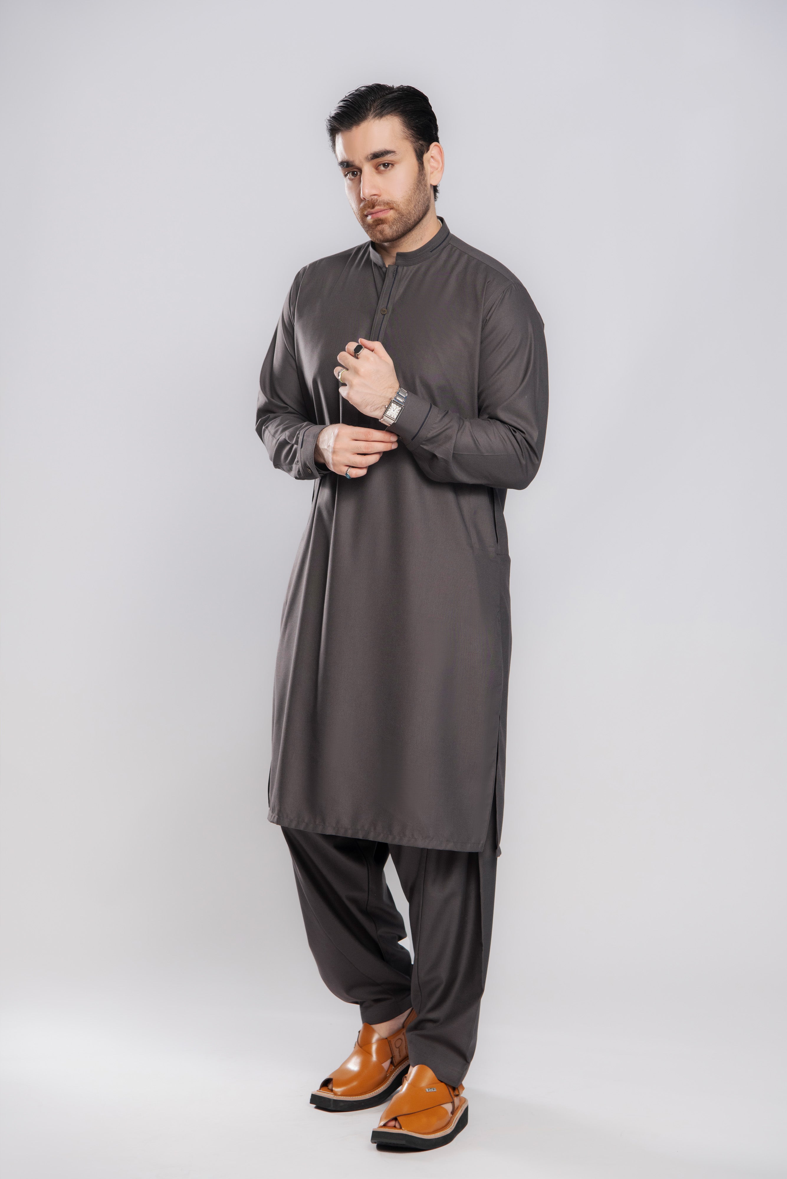 Subtle Frost Shalwar Kameez - Dark Grey | Kaptan