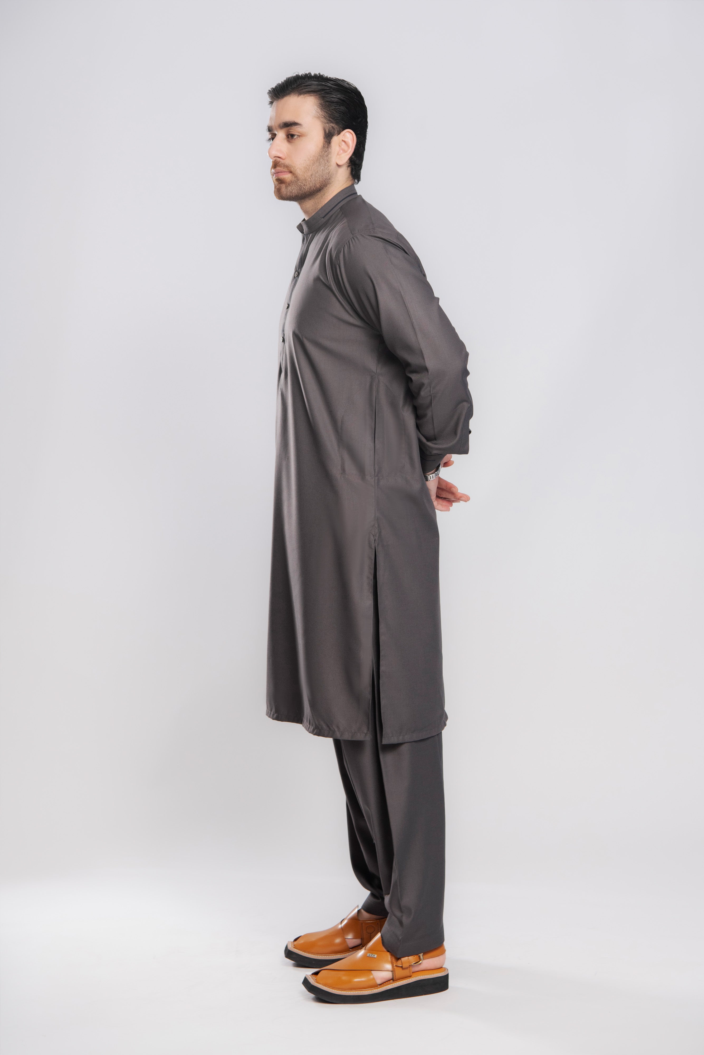 Subtle Frost Shalwar Kameez - Dark Grey | Kaptan