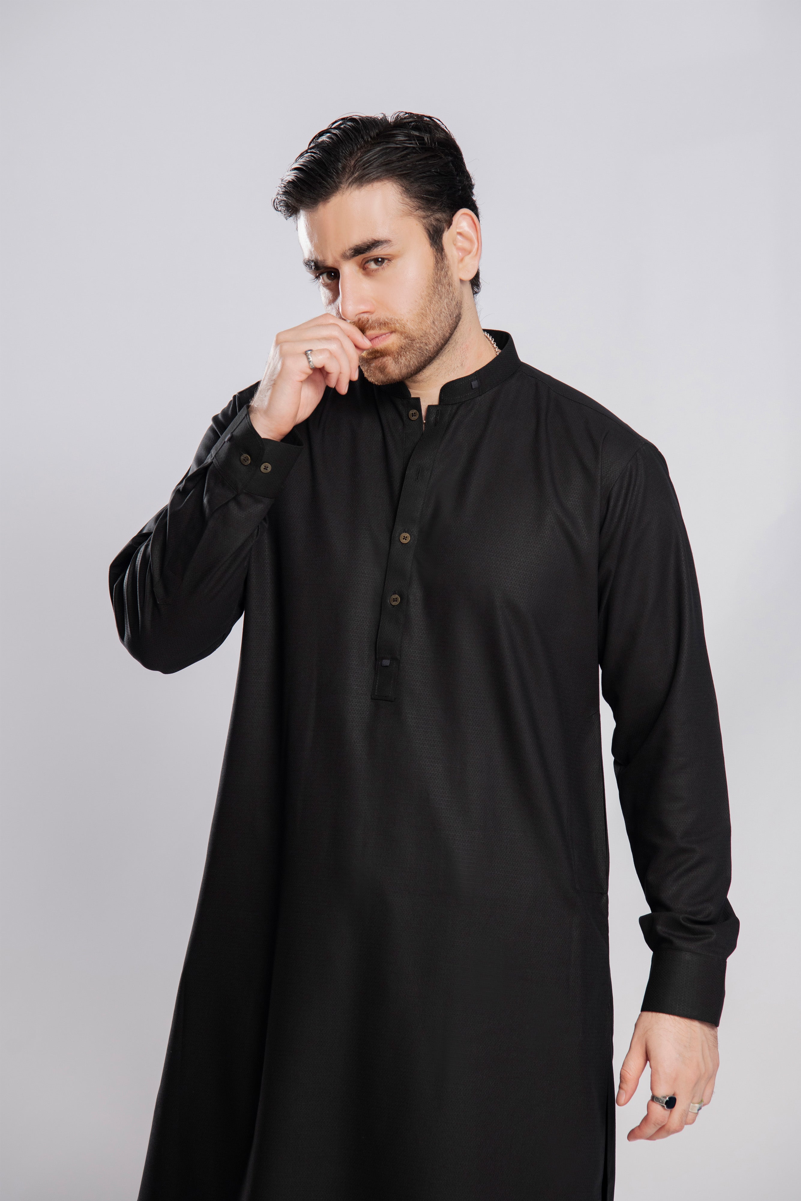 Textured Warmth Shalwar Kameez - Black | Kaptan