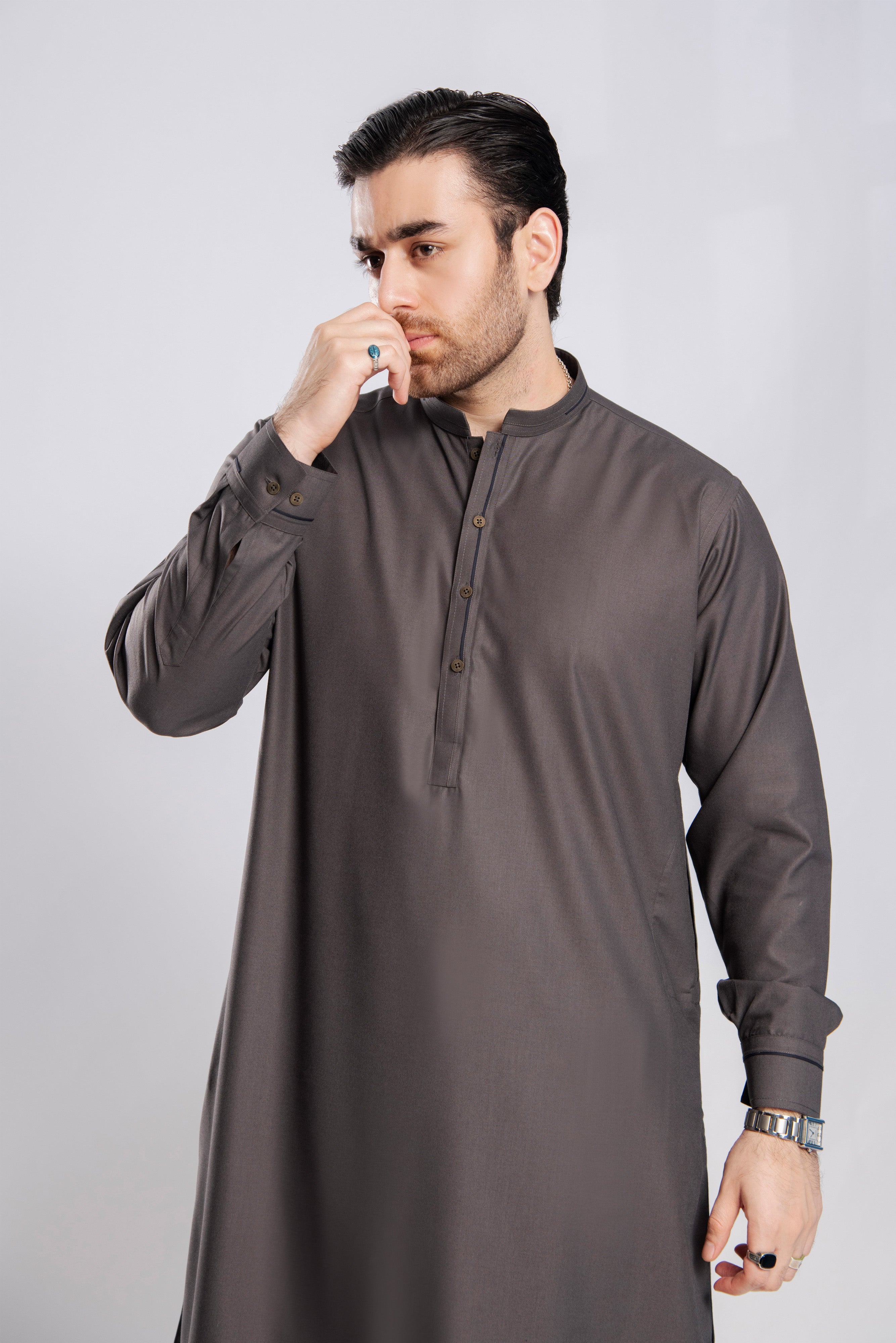 Subtle Frost Shalwar Kameez - Dark Grey | Kaptan