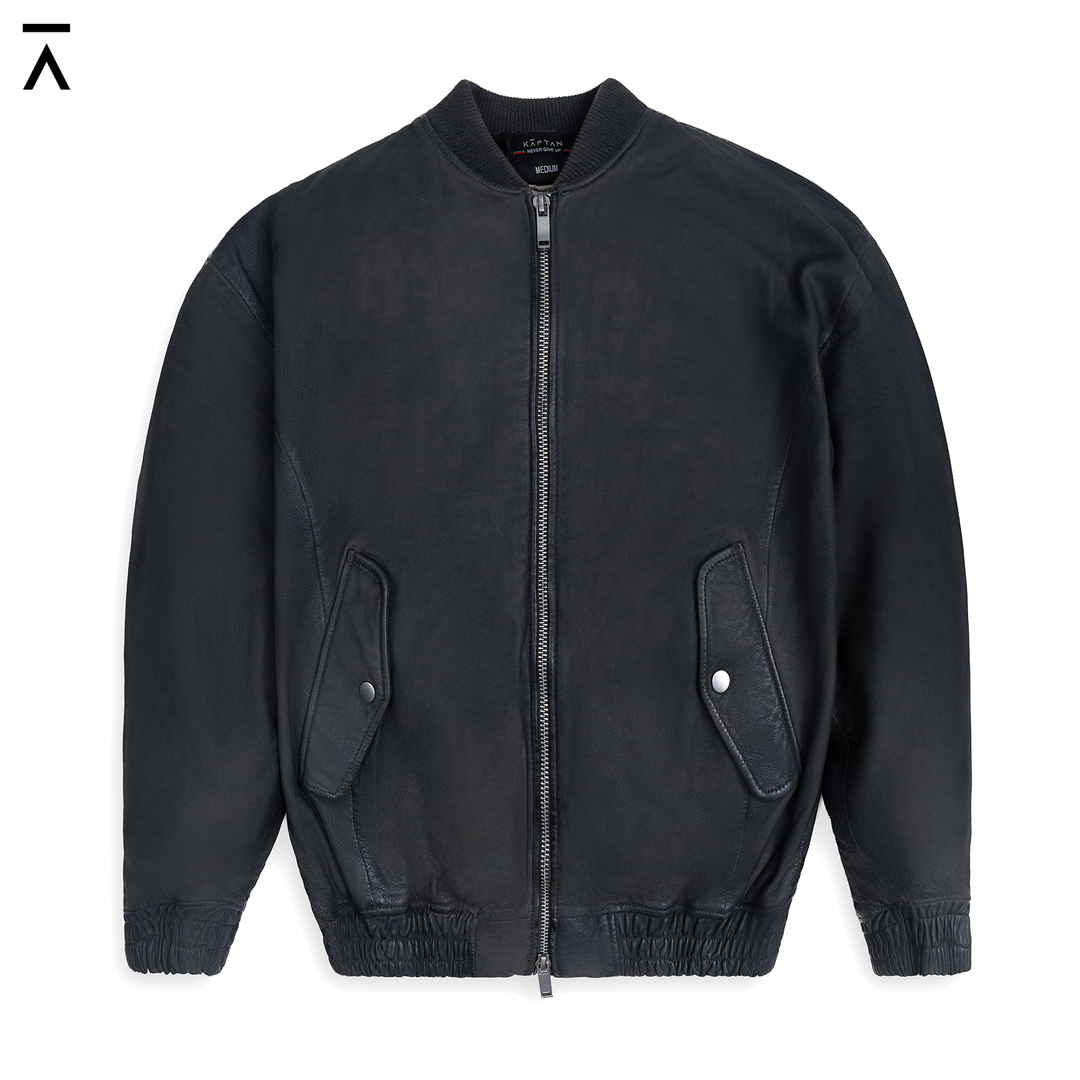 Luxe Black Bomber Leather Jacket