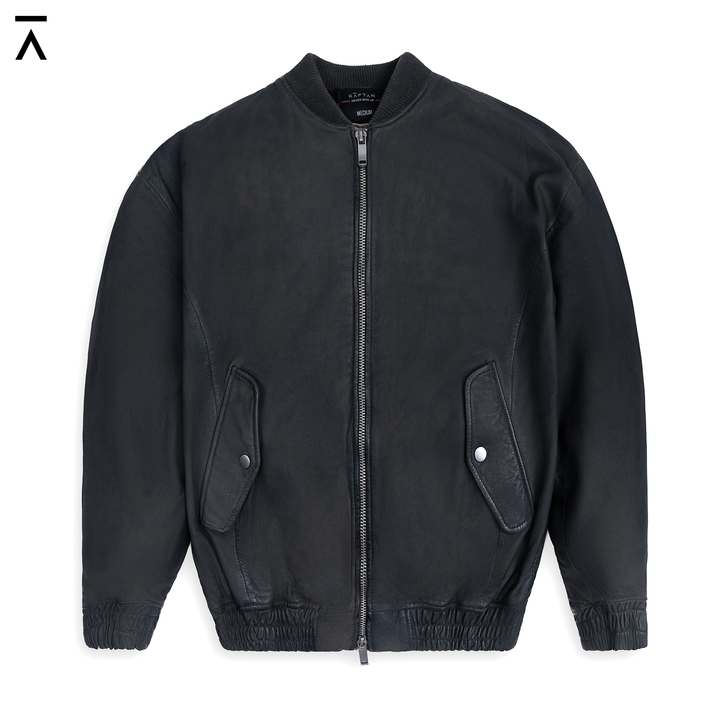 Luxe Black Bomber Leather Jacket