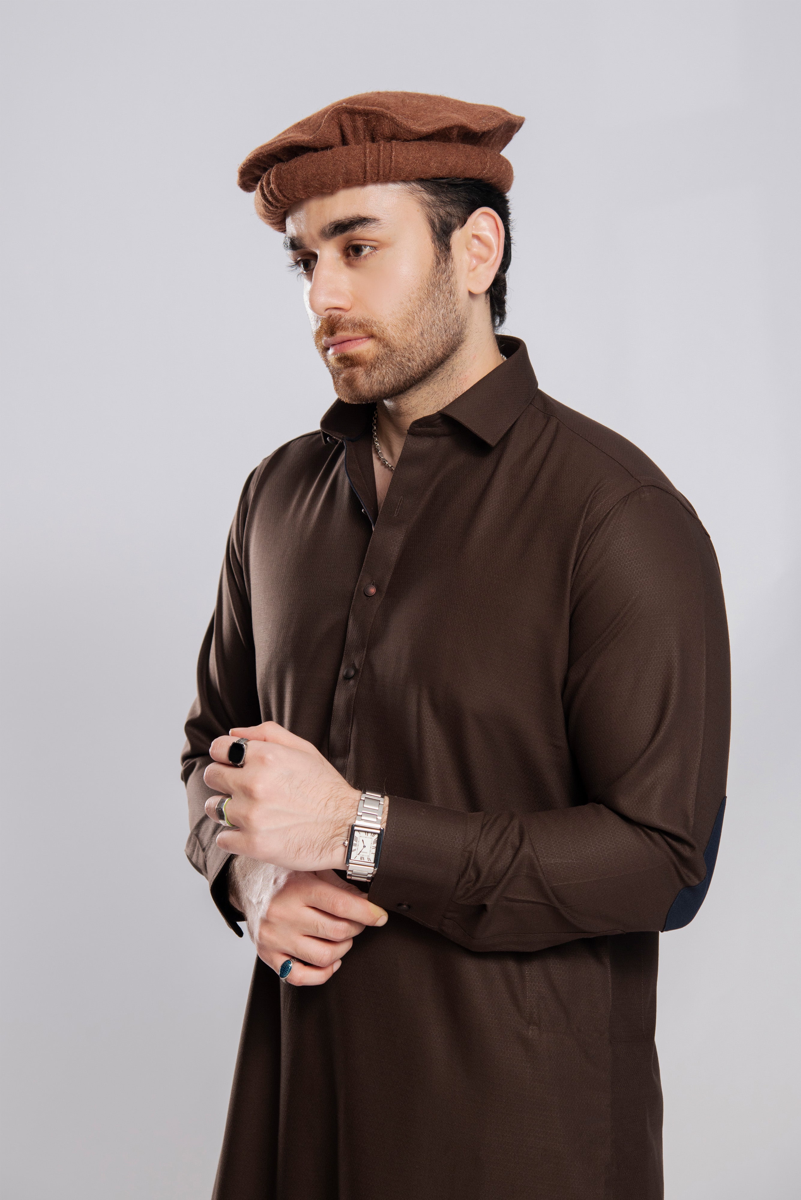 Winter Weave Shalwar Kameez - Chocolate| Kaptan