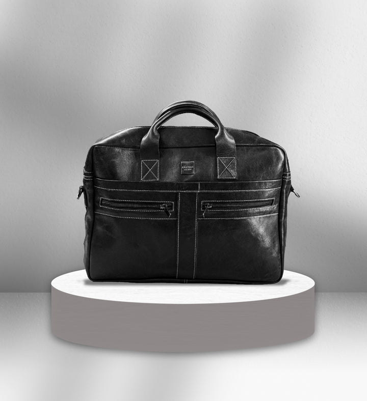 Vintage Executive Leather Briefcase - Black
