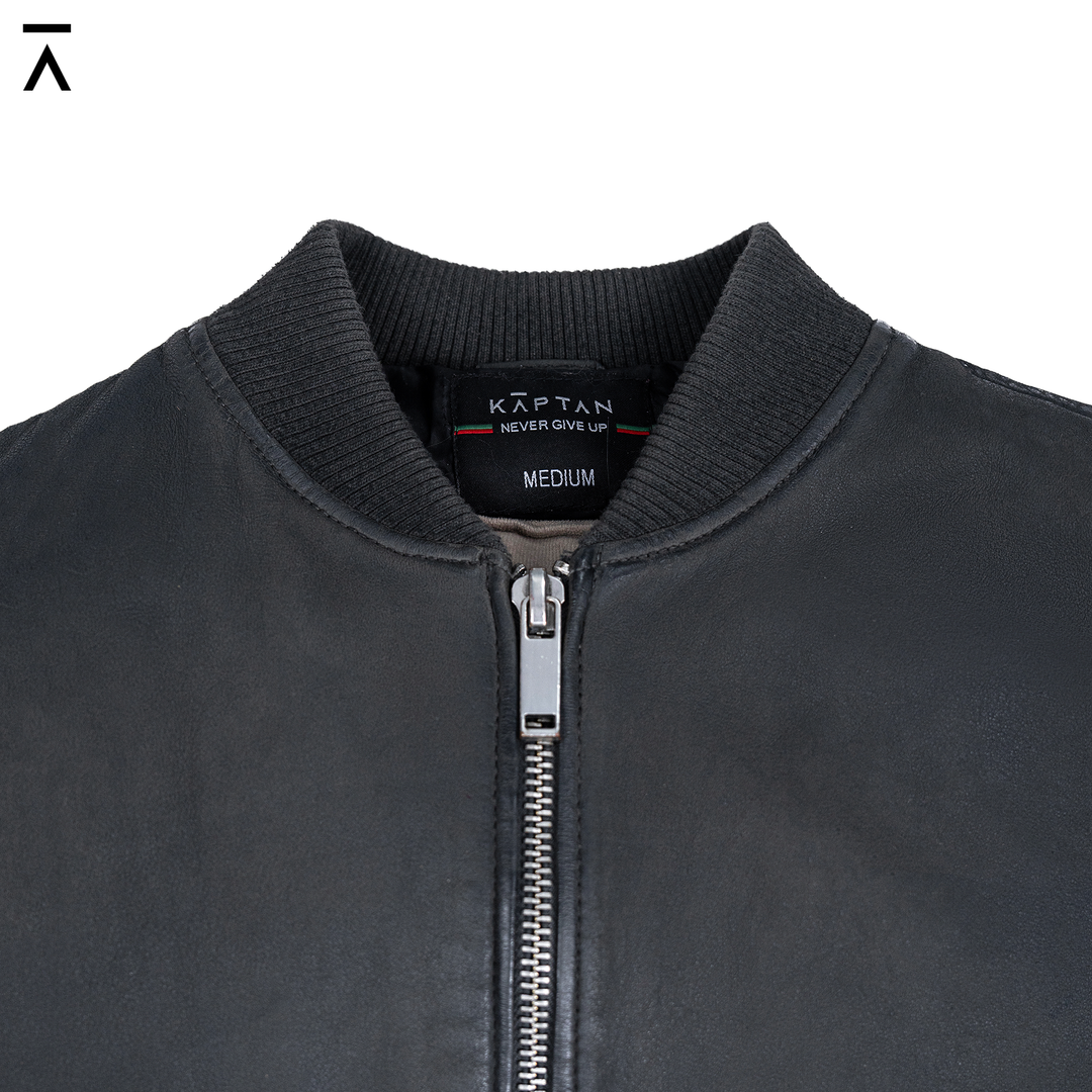 Luxe Black Bomber Leather Jacket