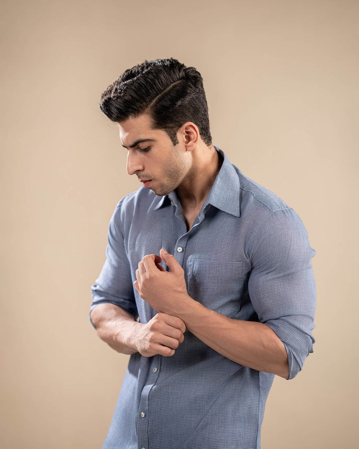 Blue Textured Shirt