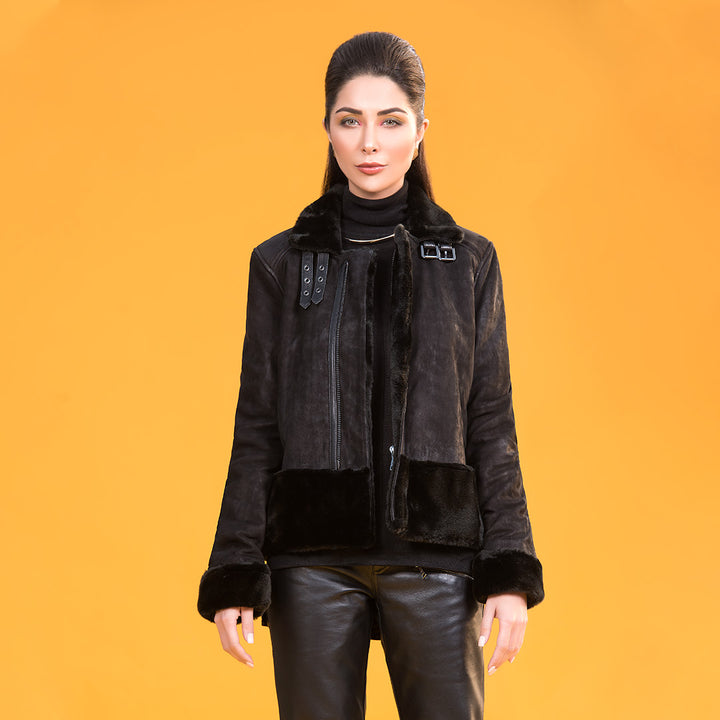 Black Biker Leather Jacket - Black | Kaptan
