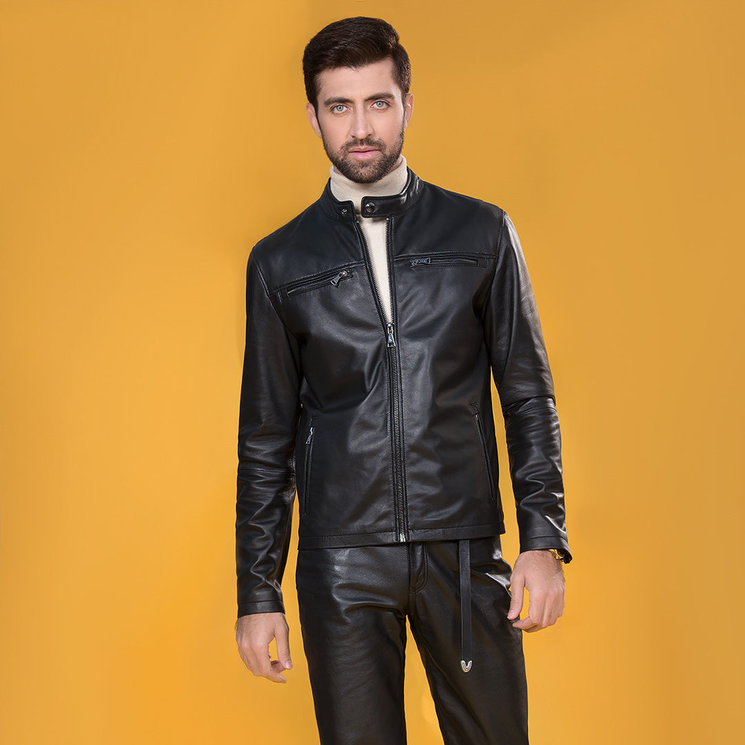 Biker Leather Jacket - Black | Kaptan