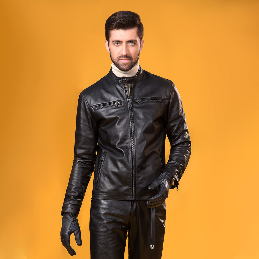 Biker Leather Jacket - Black | Kaptan