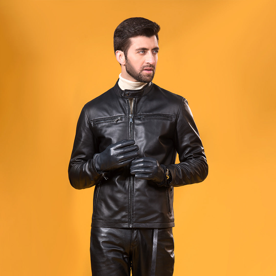 Biker Leather Jacket - Black | Kaptan