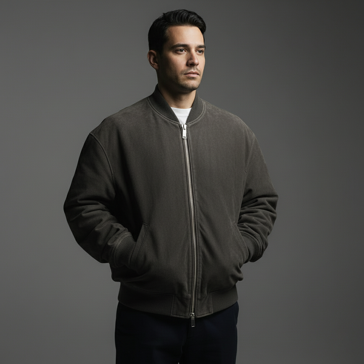 Luxe Grey Bomber Leather Jacket