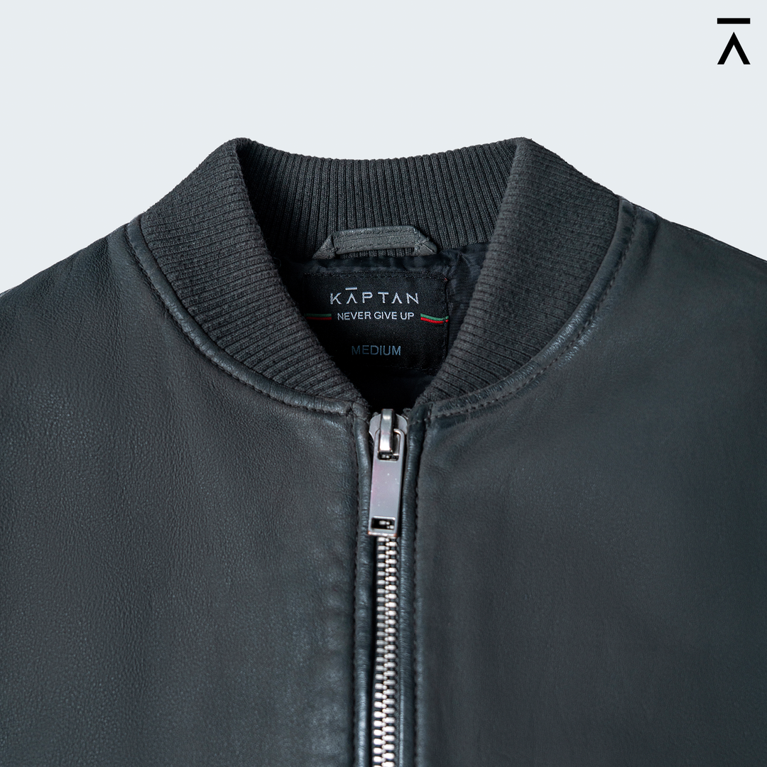 Luxe Grey Bomber Leather Jacket