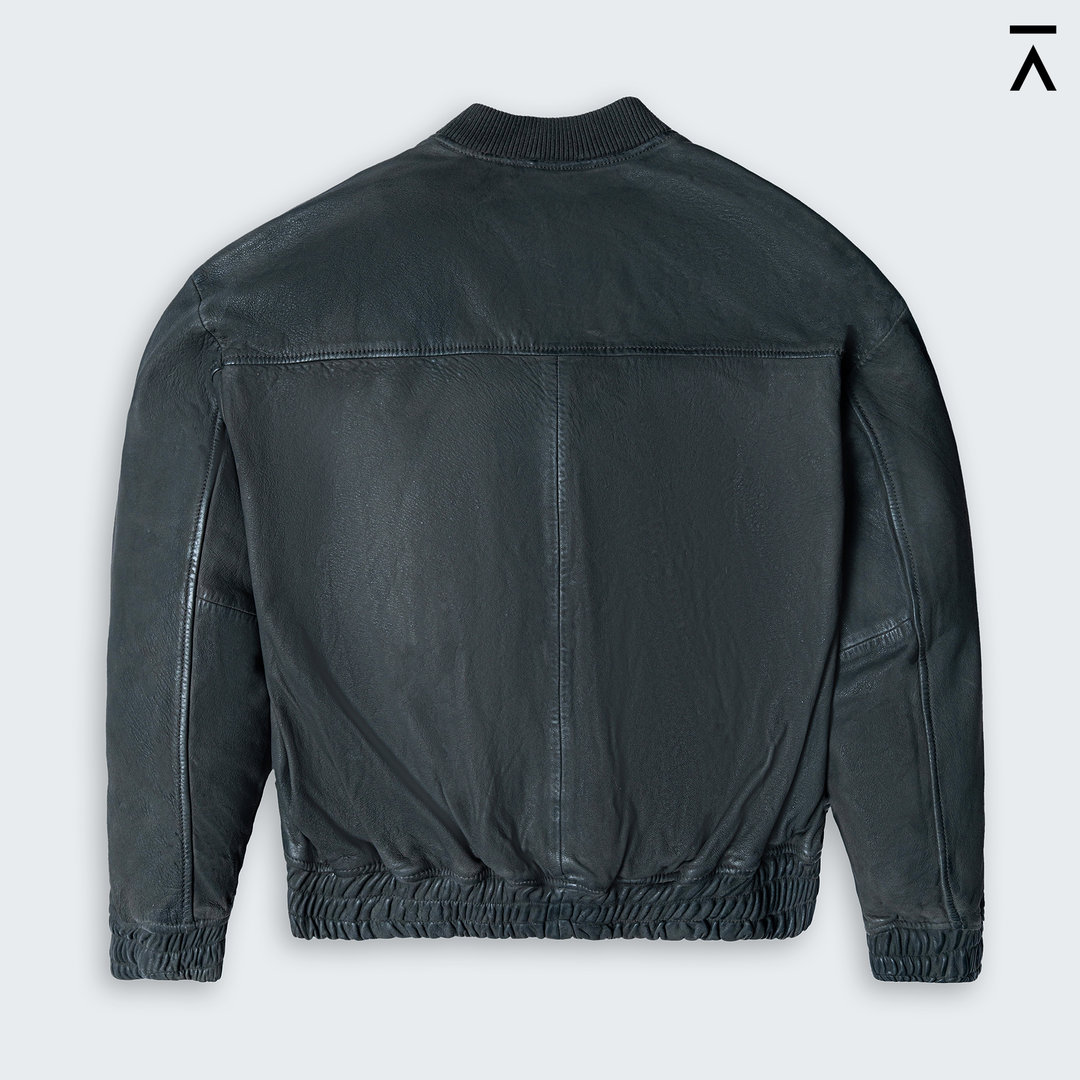 Luxe Grey Bomber Leather Jacket