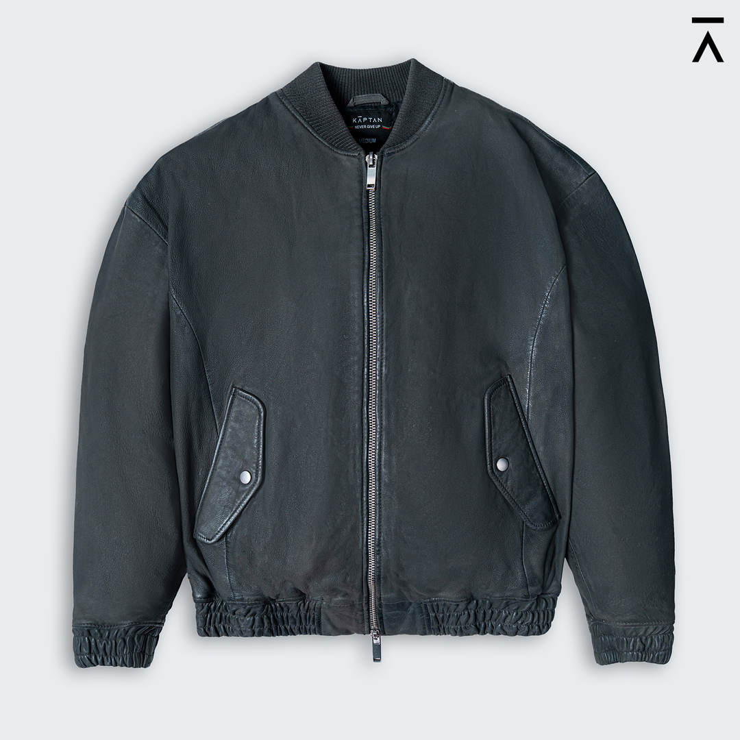 Luxe Grey Bomber Leather Jacket