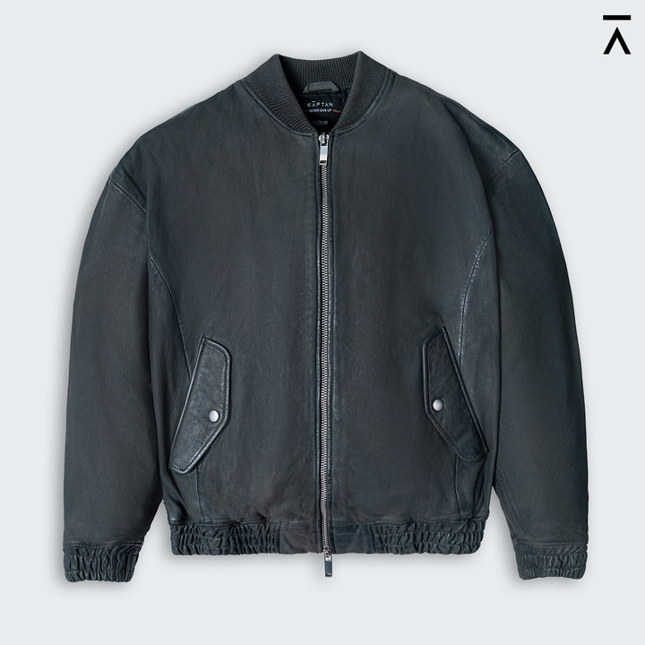 Luxe Grey Bomber Leather Jacket