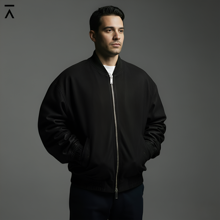 Luxe Black Bomber Leather Jacket