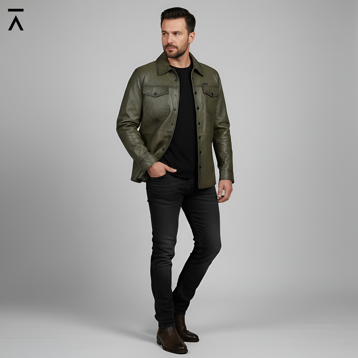 Olive Premium Leather Shacket