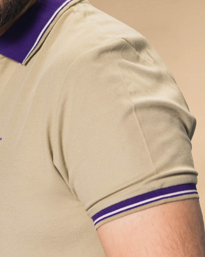 Men Contrast Collar Polo Shirt - Stone Beige