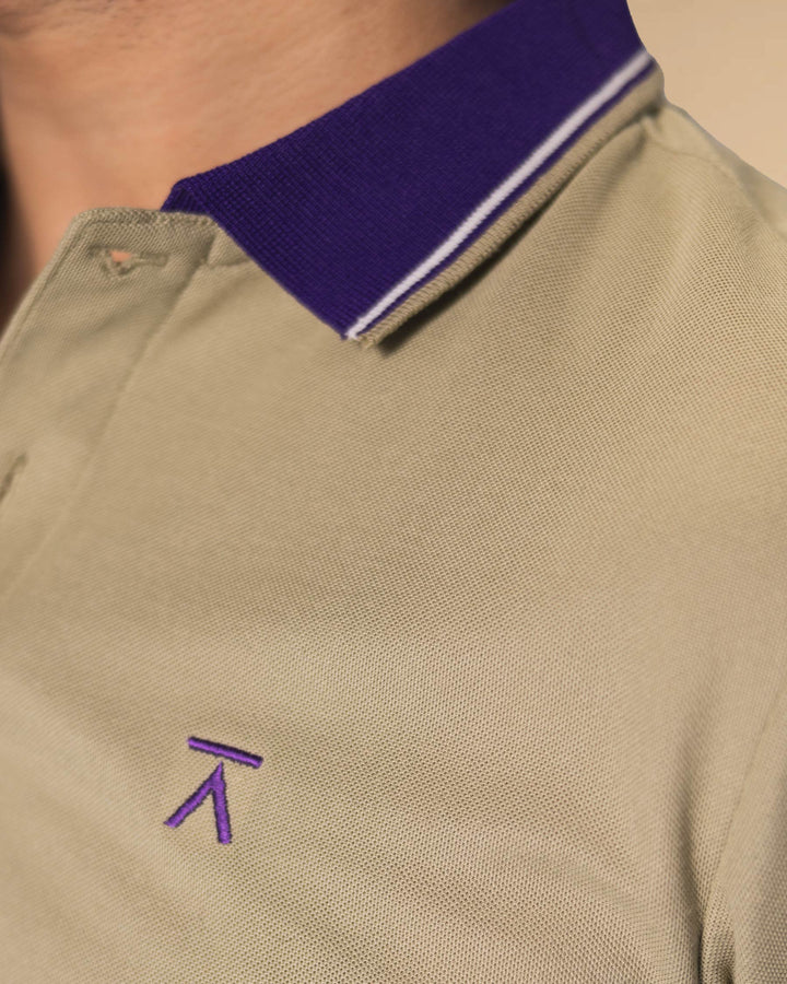 Men Contrast Collar Polo Shirt - Stone Beige