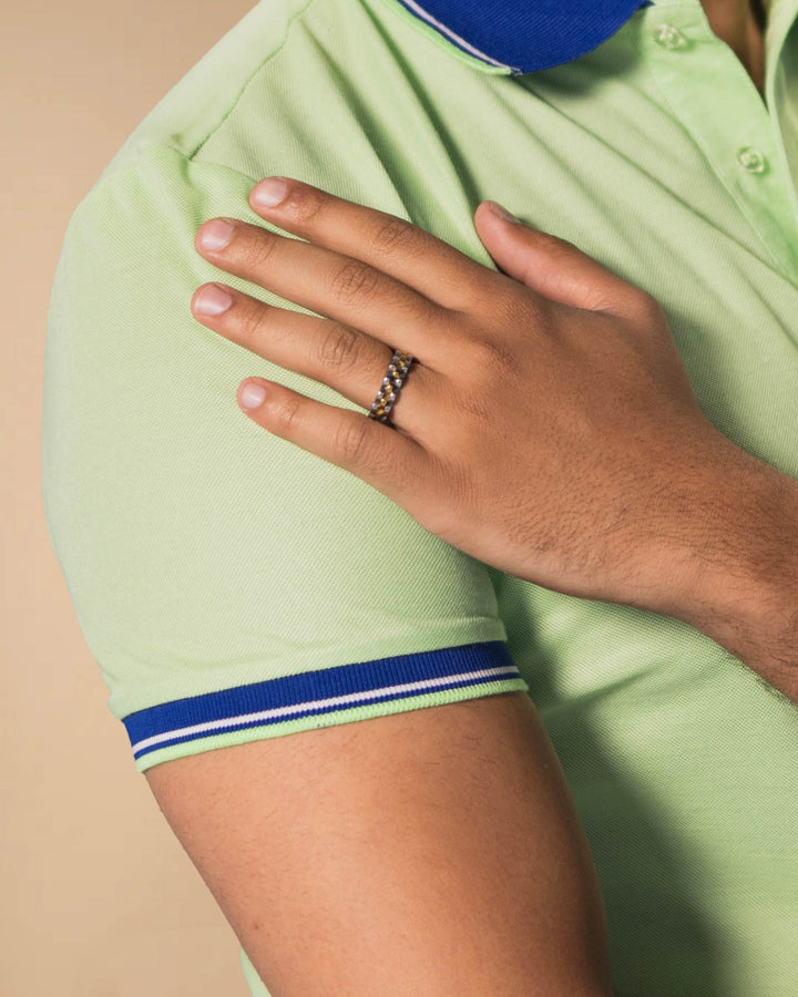 Men Contrast Collar Polo Shirt - Lime Green