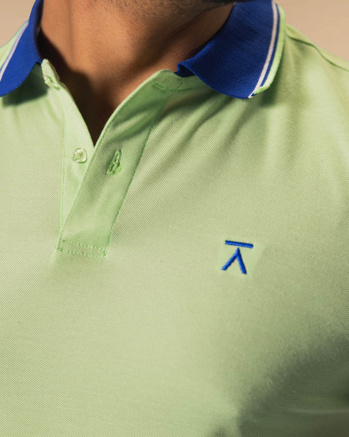 Men Contrast Collar Polo Shirt - Lime Green