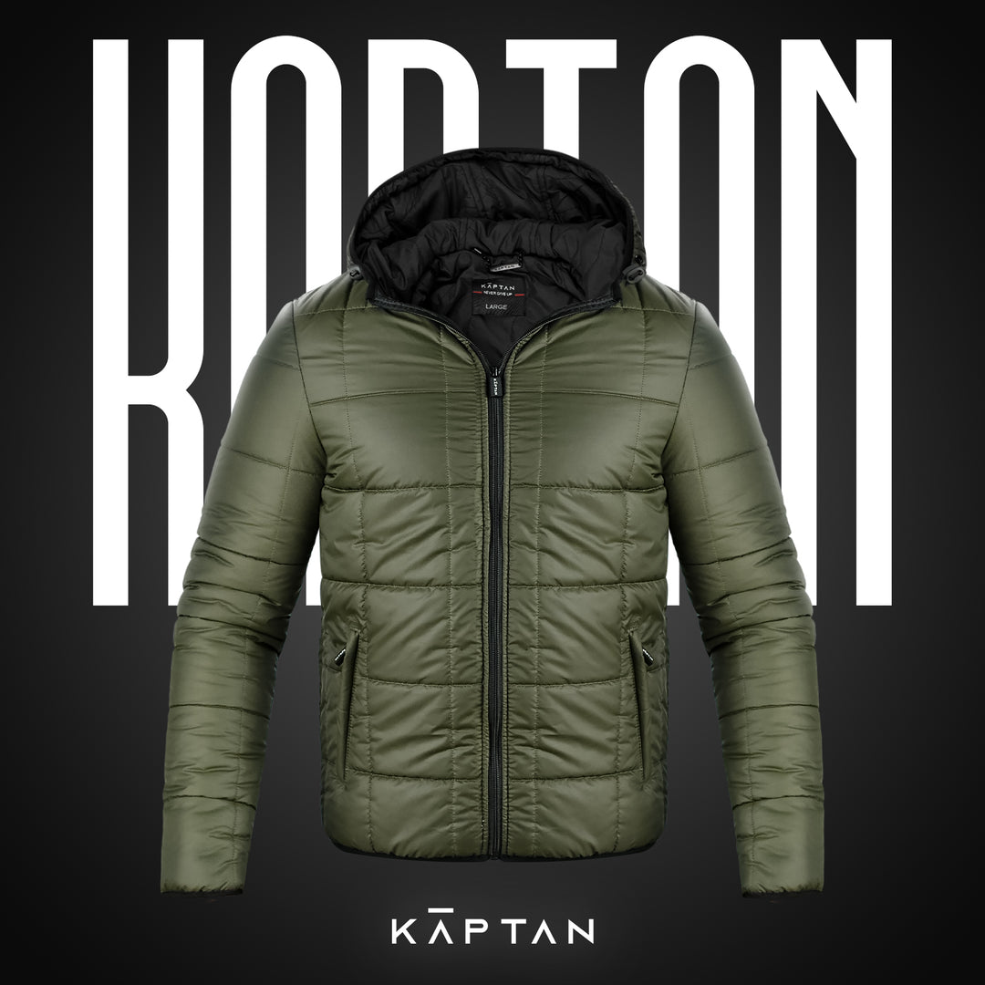 Mens Puffer Jacket Hooded - Olive Green | Kaptan