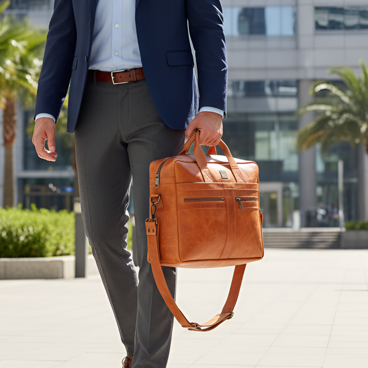 Vintage Executive Leather Briefcase - Tan