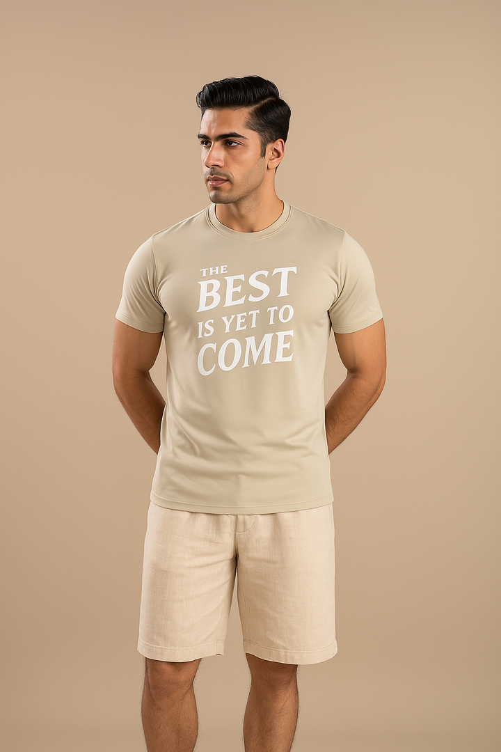 Men Basic Graphic Tees - Beige